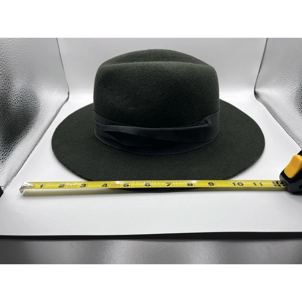 Vtg Forest Green 100% Wool Wide‎ Brim Fedora Hat Ribbon Band Indie Dark Academia